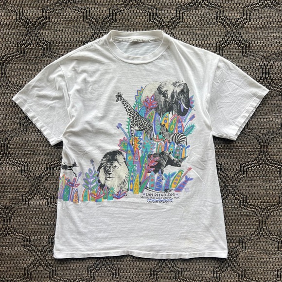 San Diego Zoo Other - Vintage San Diego Zoo T-Shirt Mens Large White‎ African Savanna Nature 90s
